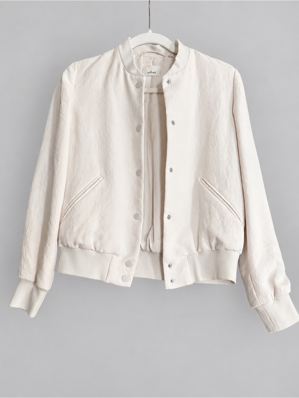 Wilfred Aritzia Cream Textured Snap-Front Bomber Jacket XS